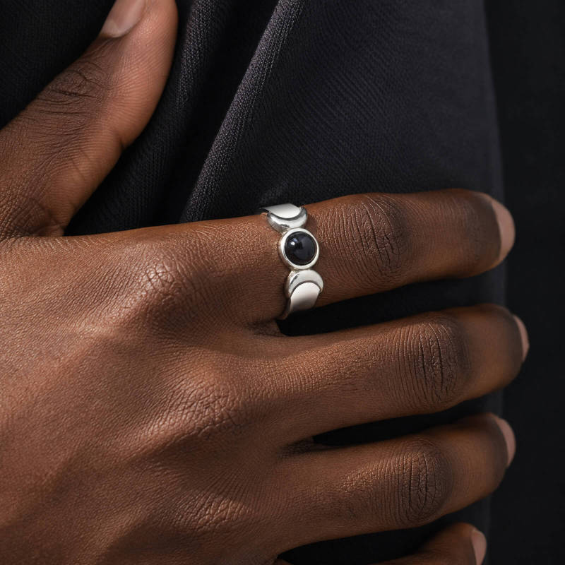 Wholesale Stainless Steel Crescent Moon Black Onyx Ring