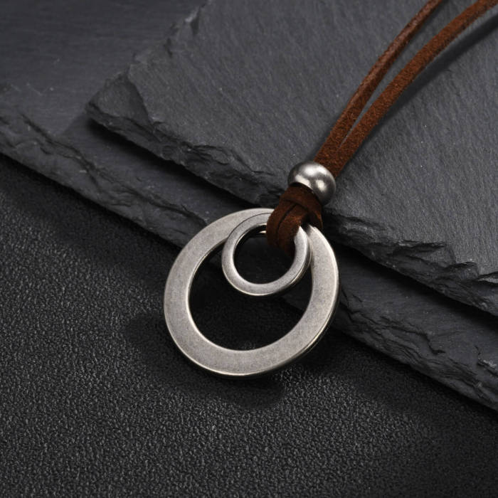 Wholesale Stainless Steel Double Circle Adjustable Cord Necklace