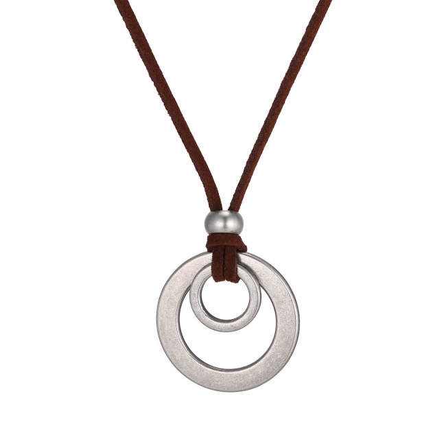 Wholesale Stainless Steel Double Circle Adjustable Cord Necklace