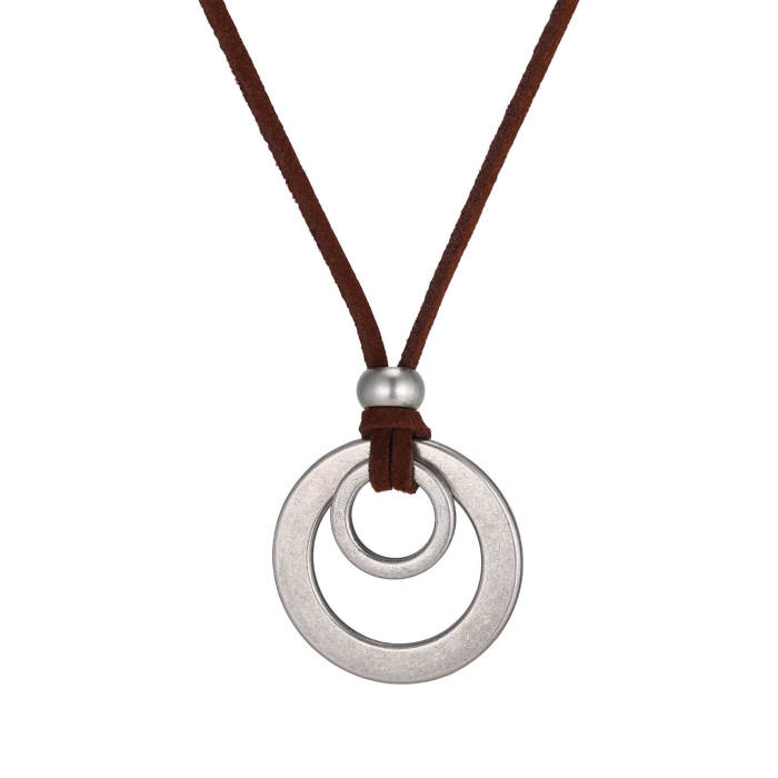 Wholesale Stainless Steel Double Circle Adjustable Cord Necklace