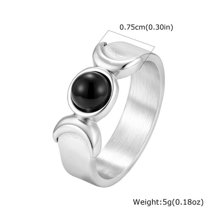 Wholesale Stainless Steel Crescent Moon Black Onyx Ring