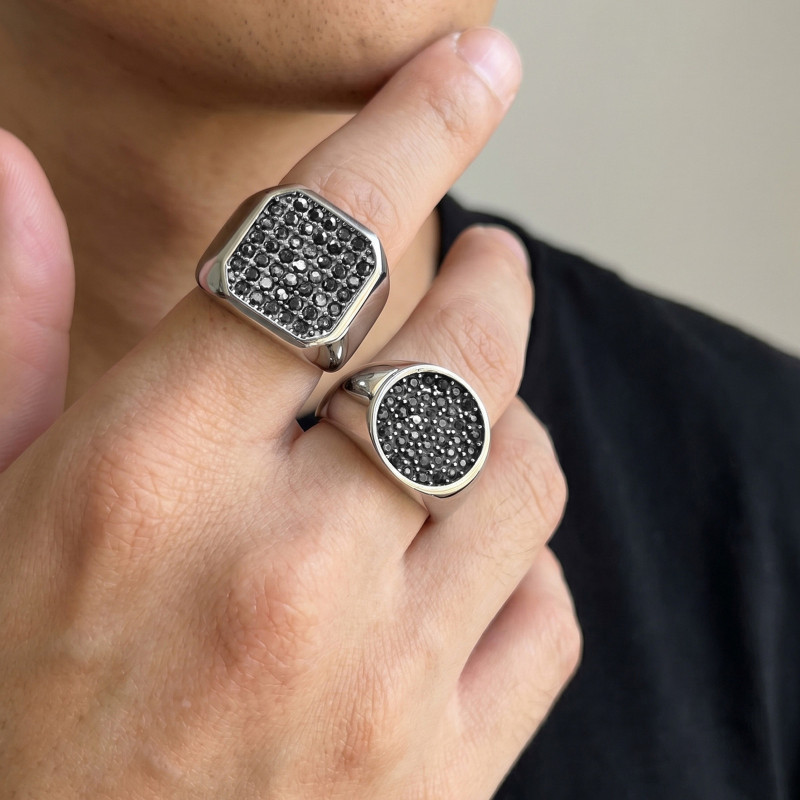 Wholesale Stainless Steel Men's Black Pavé Ring
