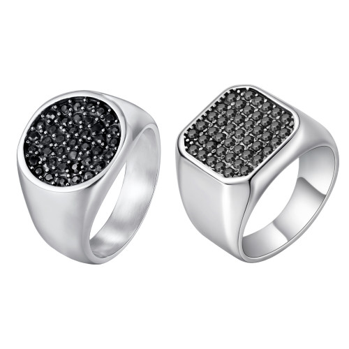 Wholesale Stainless Steel Men's Black Pavé Ring