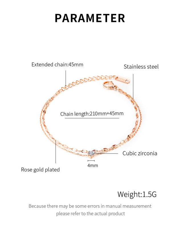 Wholesale Stainless Steel Charm Double Chain CZ Anklet