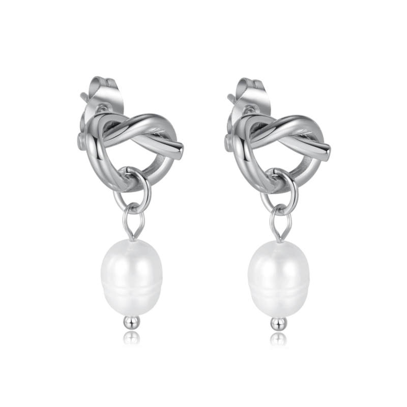 Wholesale Stainless Steel Women Knot Earring with Pearl