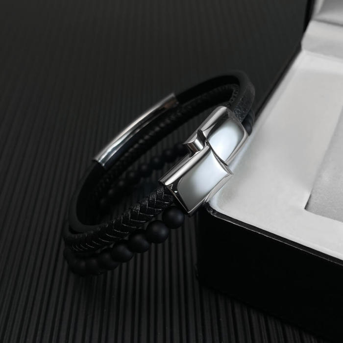 Wholesale Volcanic Stone Men's Multi-layer Leather Bracelet