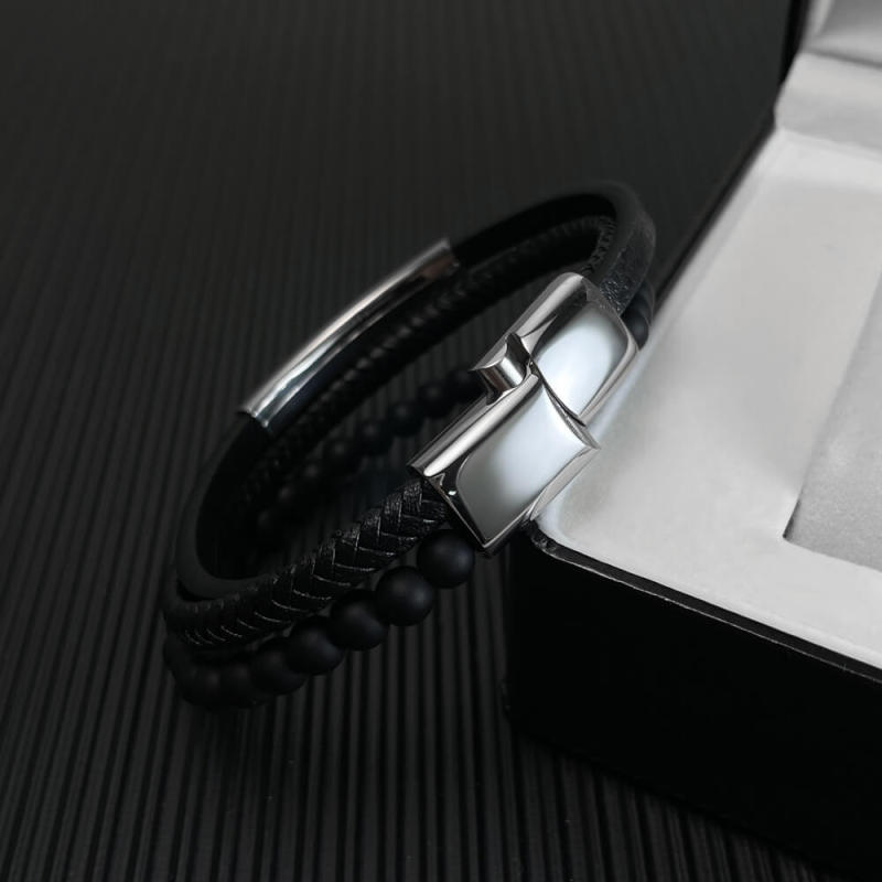 Wholesale Volcanic Stone Men's Multi-layer Leather Bracelet