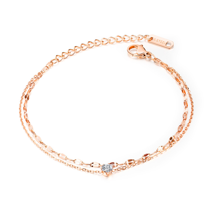 Wholesale Stainless Steel Charm Double Chain CZ Anklet