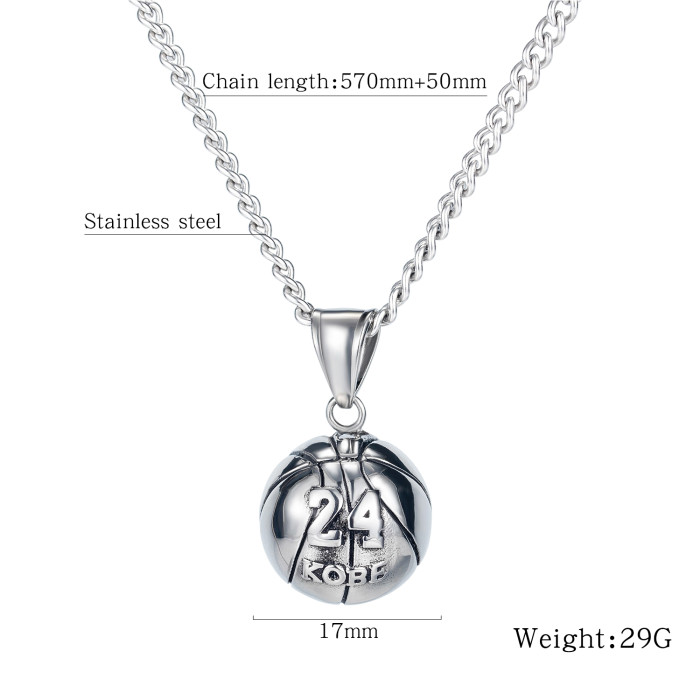Wholesale Stainless Steel Kobe Bryant Memorial Basketball Pendant Necklace