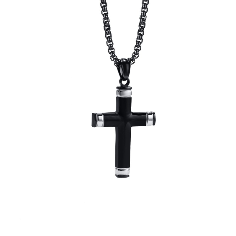 Wholesale Stainless Steel Black & Silver Two-Tone Cross Pendant