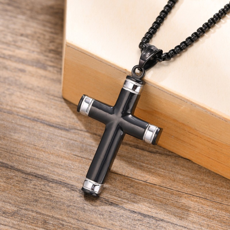 Wholesale Stainless Steel Black & Silver Two-Tone Cross Pendant
