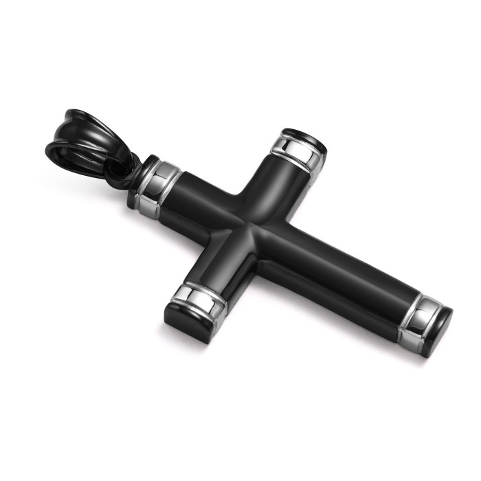 Wholesale Stainless Steel Black & Silver Two-Tone Cross Pendant