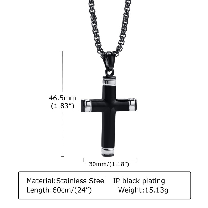 Wholesale Stainless Steel Black & Silver Two-Tone Cross Pendant