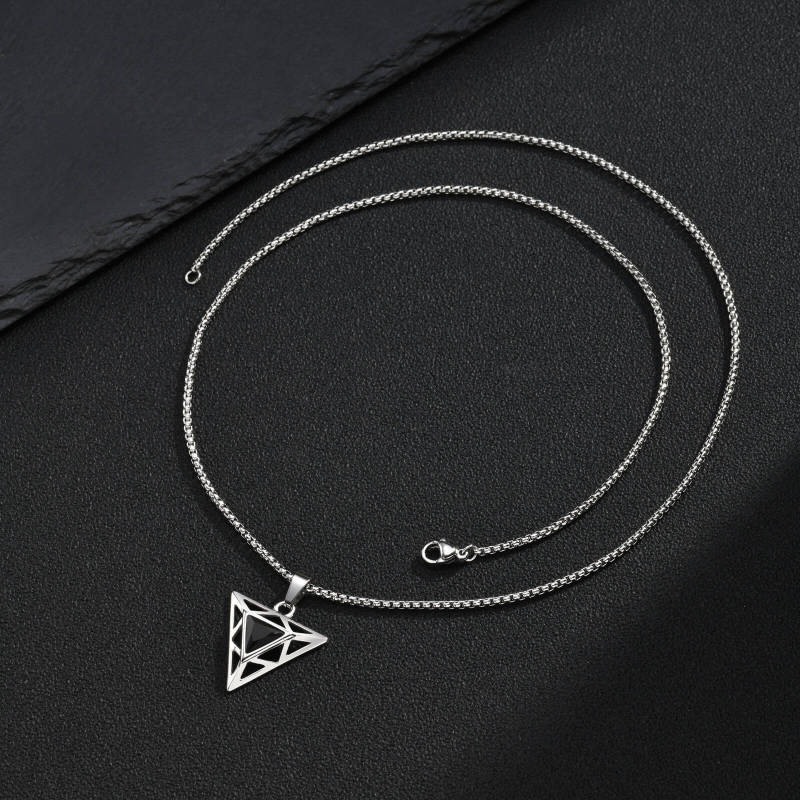 Wholesale Stainless Steel Geometric Triangle Black CZ Pendant Necklace