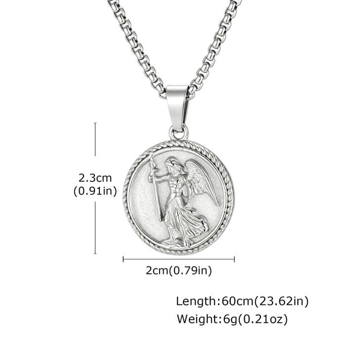 Wholesale Stainless Steel Archangel Medallion Pendant Necklace
