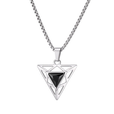 Wholesale Stainless Steel Geometric Triangle Black CZ Pendant Necklace