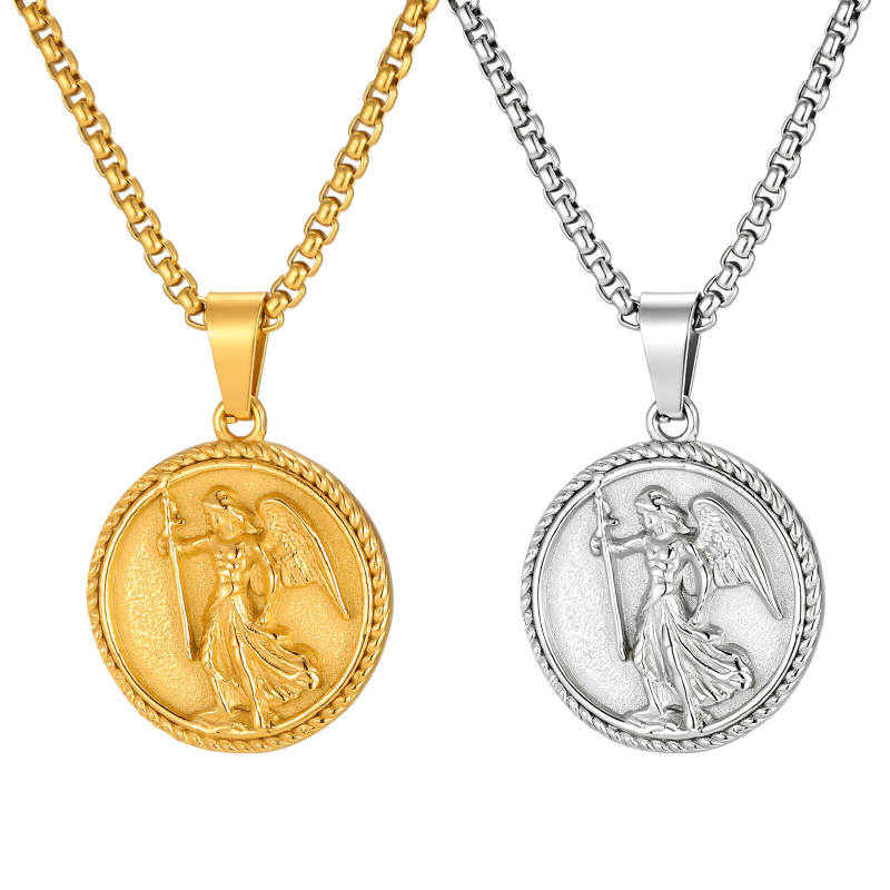 Wholesale Stainless Steel Archangel Medallion Pendant Necklace