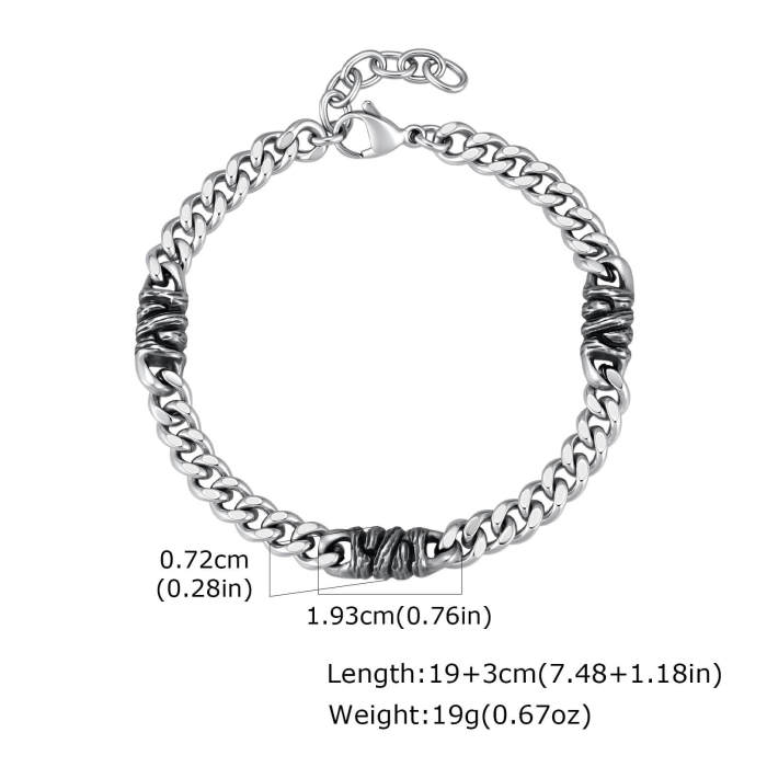 Wholesale Stainless Steel Antique Grooved Chain Bracelet