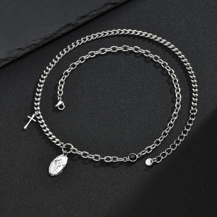 Wholesale Stainless Steel Asymmetric Cross Medal Necklace