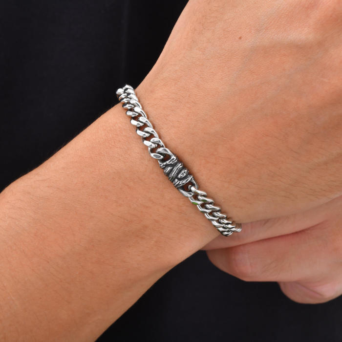Wholesale Stainless Steel Antique Grooved Chain Bracelet