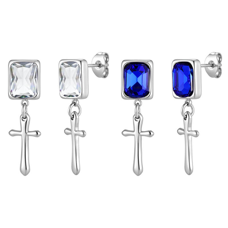 Wholesale Stainless Steel Crystal Cross Drop Earrings