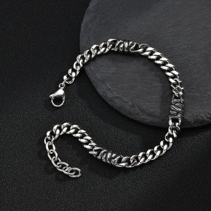 Wholesale Stainless Steel Antique Grooved Chain Bracelet