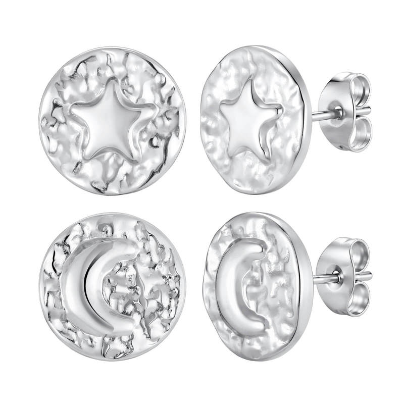 Wholesale Stainless Steel Star and Moon Stud Earrings