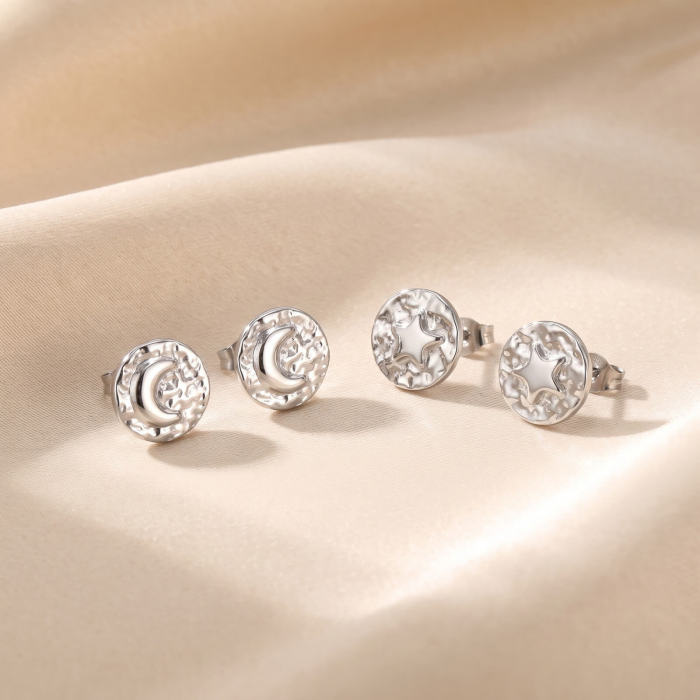 Wholesale Stainless Steel Star and Moon Stud Earrings