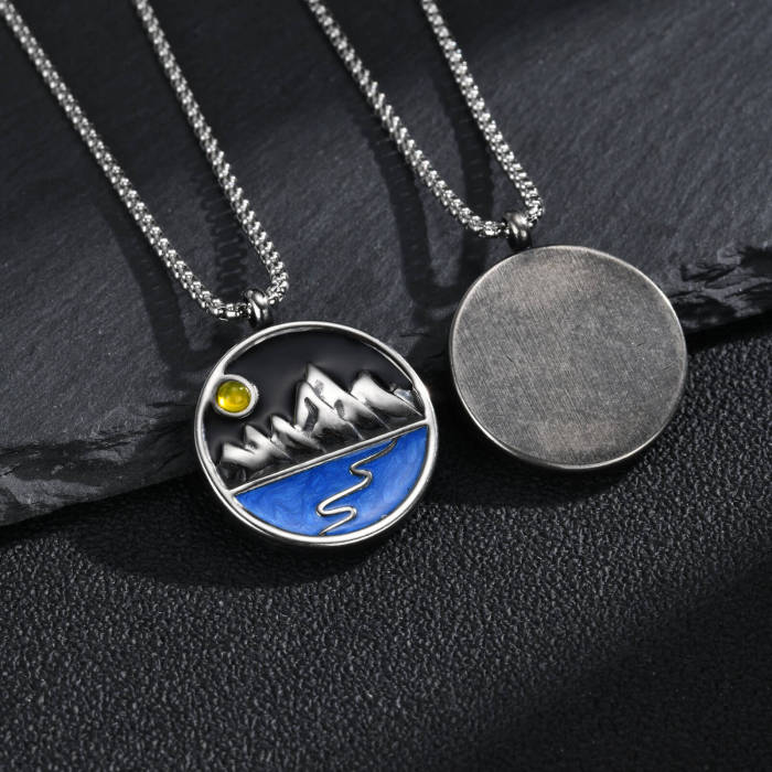 Wholesale Stainless Steel Mountain Landscape Pendant Necklace