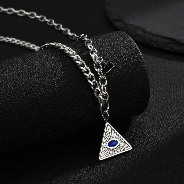 Wholesale Stainless Steel Triangle Eye Pendant Necklace