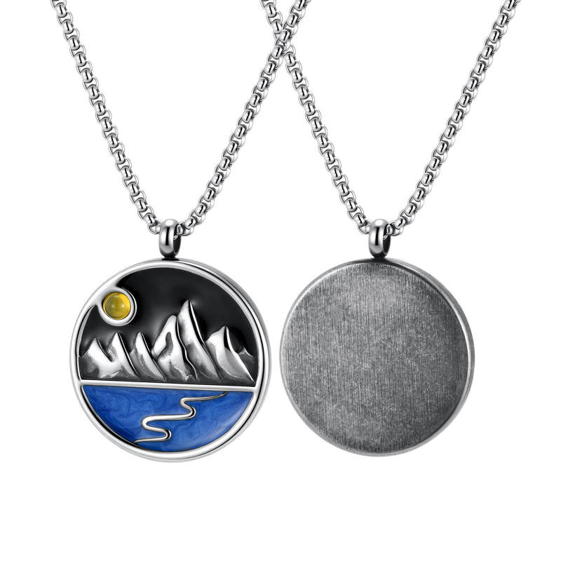 Wholesale Stainless Steel Mountain Landscape Pendant Necklace