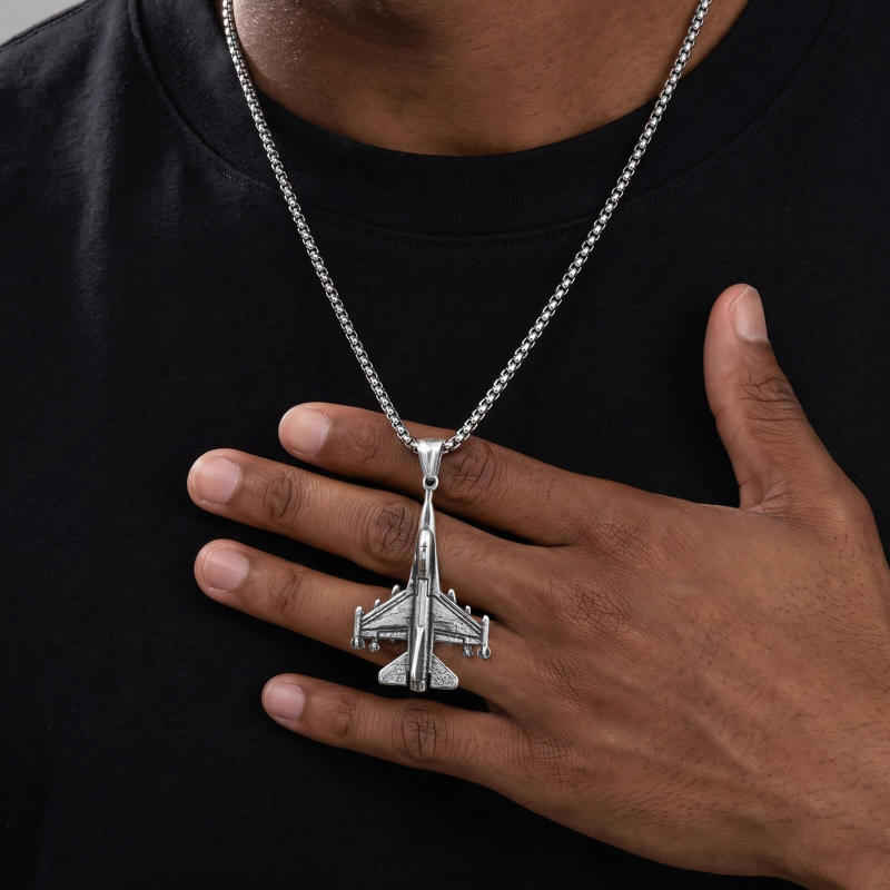 Wholesale Stainless Steel Fighter Jet Pendant Necklace