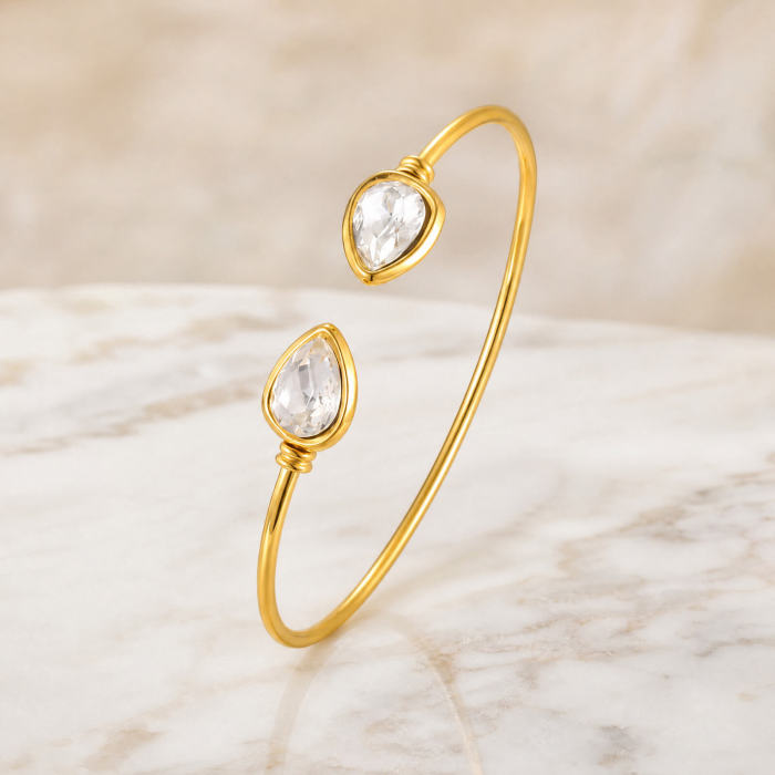 Wholesale Stainless Steel CZ Teardrop Open Bangle