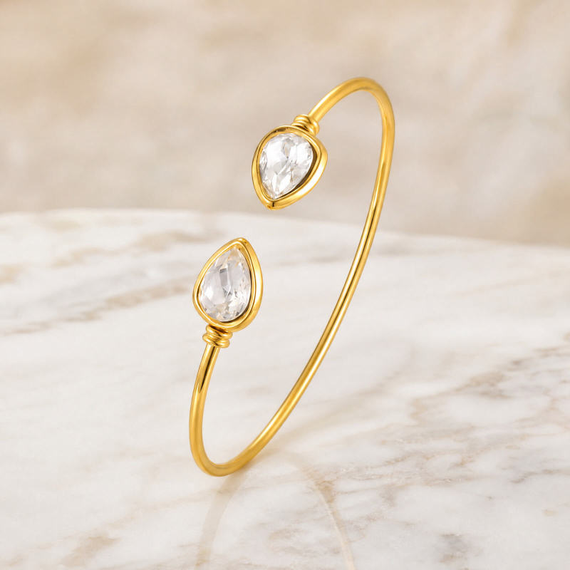 Wholesale Stainless Steel CZ Teardrop Open Bangle