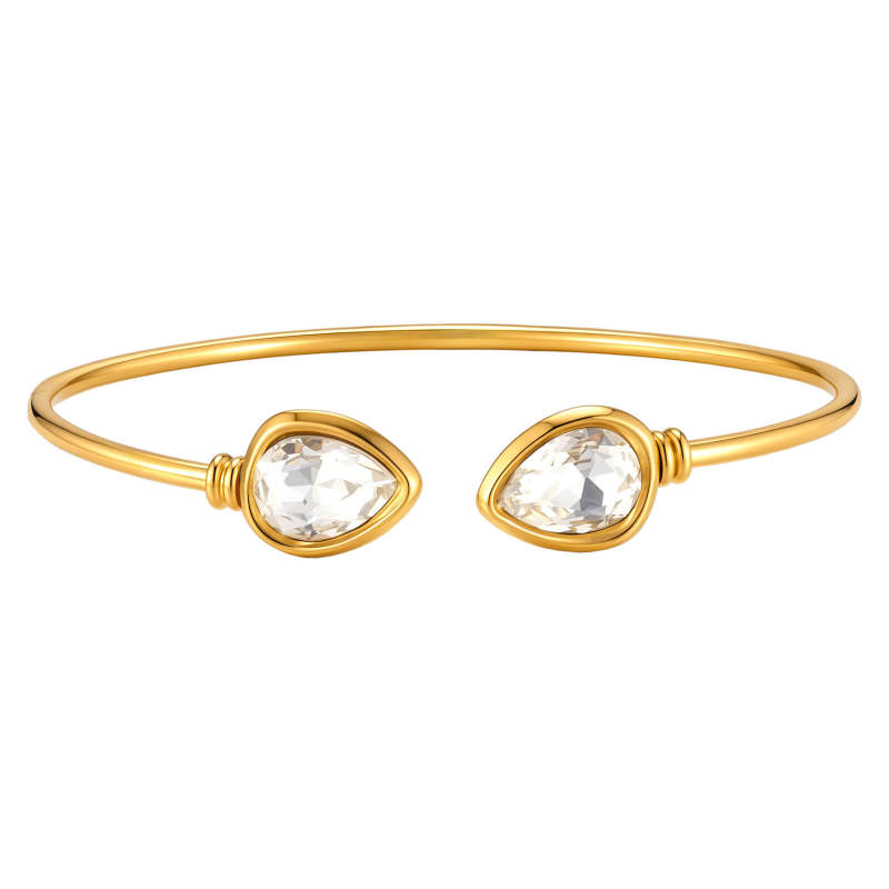 Wholesale Stainless Steel CZ Teardrop Open Bangle