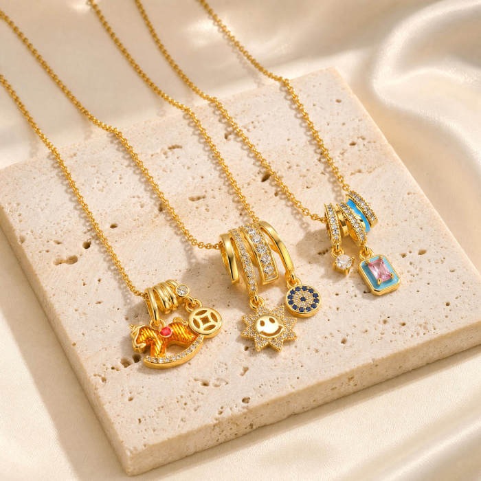 Wholesale Gold Stainless Steel Multi-Charm Necklaces