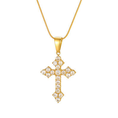 Wholesale Gold CZ Cross Pendant with Optional Chain