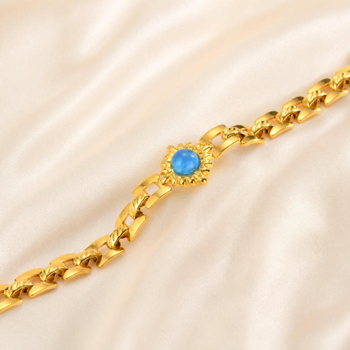Wholesale Gold Stainless Steel Blue Stone Bracelet