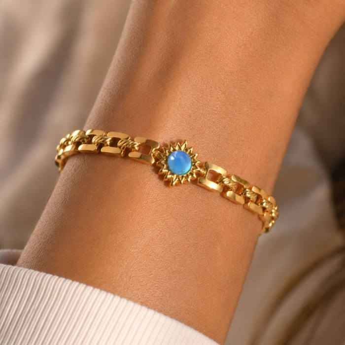 Wholesale Gold Stainless Steel Blue Stone Bracelet