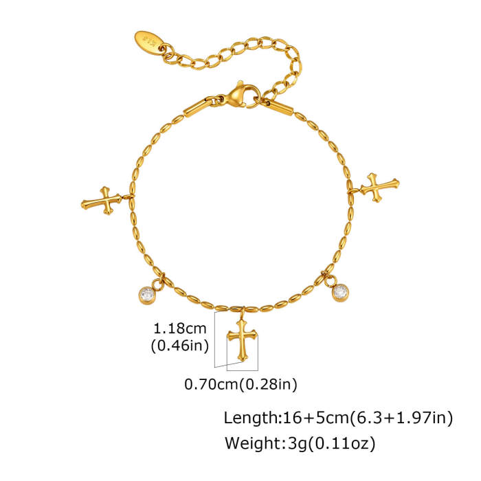 Wholesale Gold Stainless Steel CZ Cross Charm Necklace and Bracelet