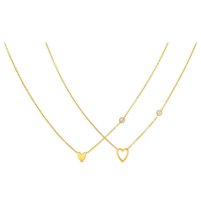 Wholesale Gold Stainless Steel CZ Heart Necklaces