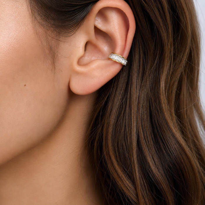 Wholesale Gold Stainless Steel CZ Baguette Ear Cuff