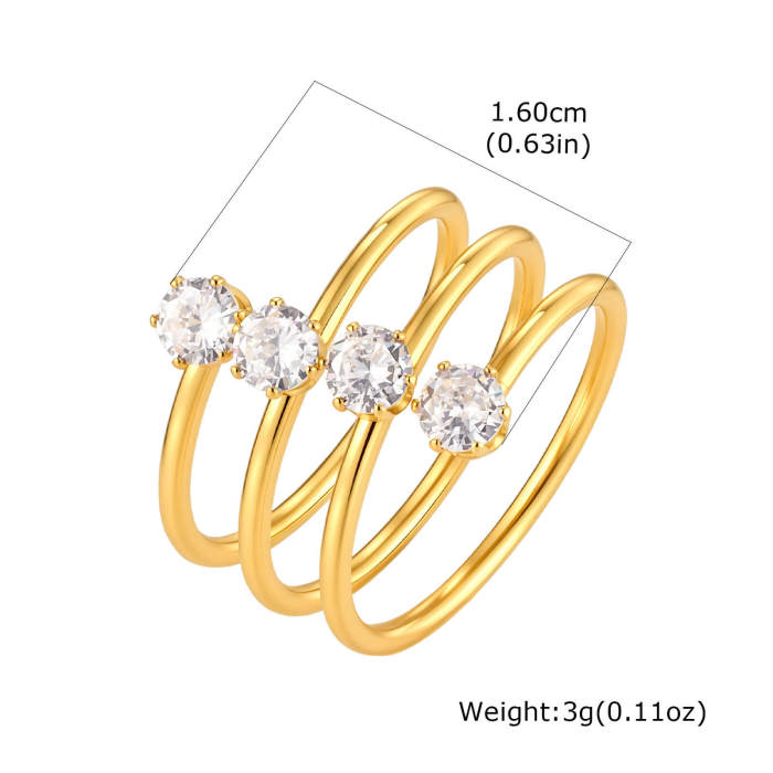 Wholesale Gold Stainless Steel CZ Multi Band Rings