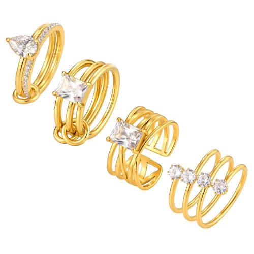 Wholesale Gold Stainless Steel CZ Multi Band Rings