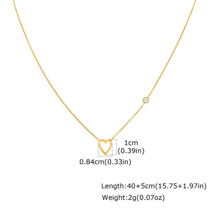 Wholesale Gold Stainless Steel CZ Heart Necklaces