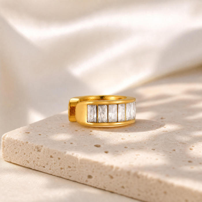 Wholesale Gold Stainless Steel CZ Baguette Ear Cuff