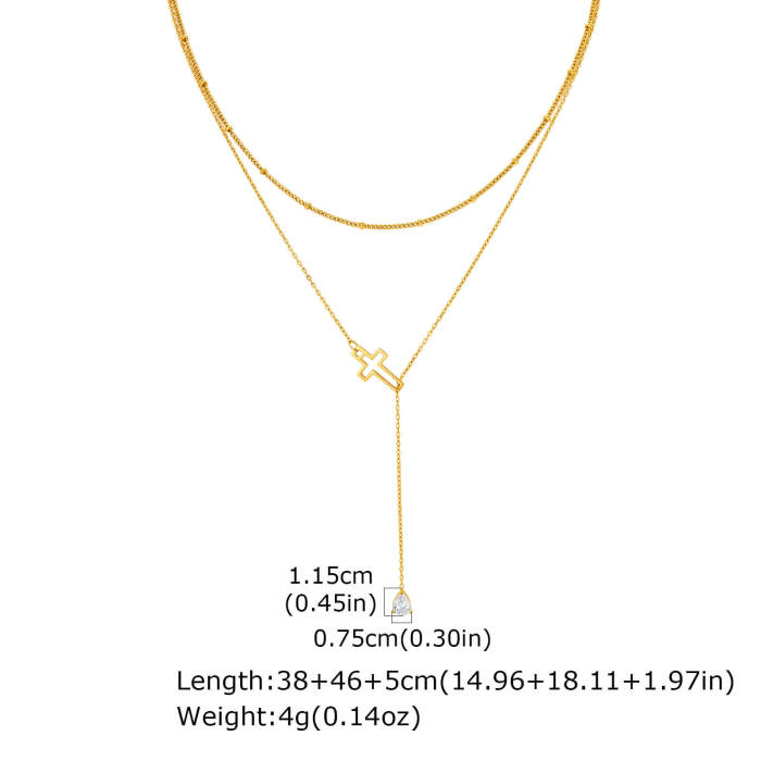 Wholesale Stainless Steel CZ Cross Layered Necklaces