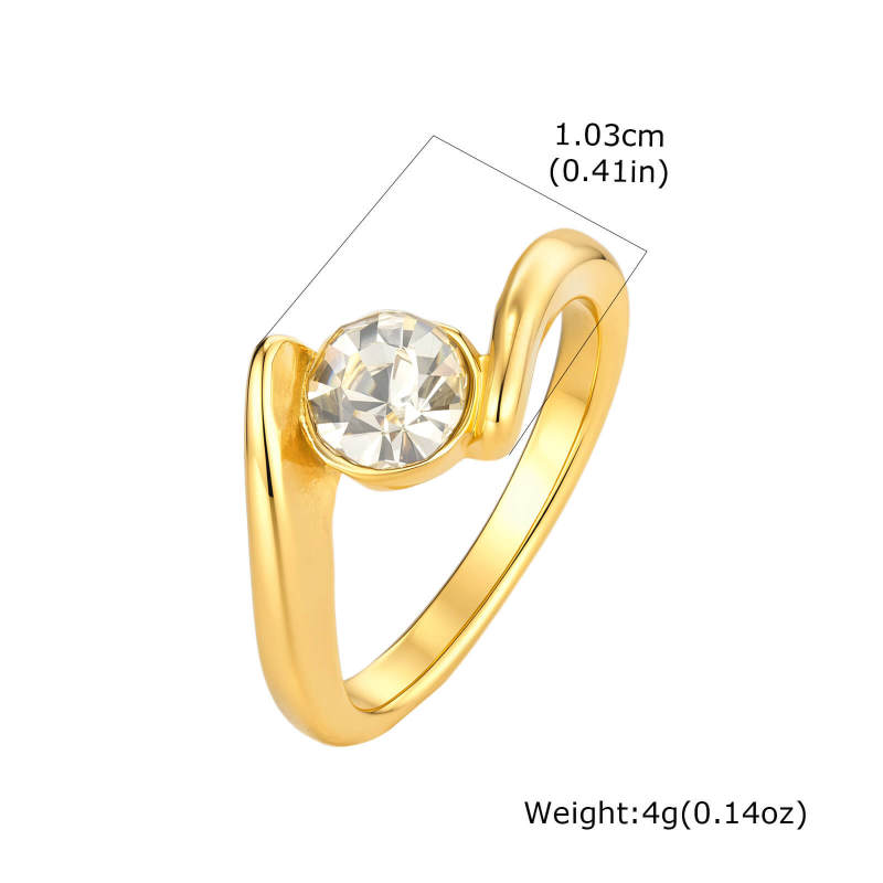 Wholesale Stainless Steel Gold Solitaire CZ Bypass Ring