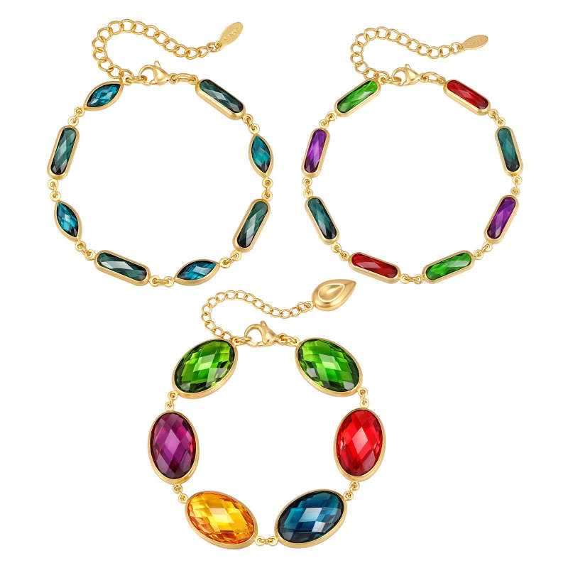 Wholesale Stainless Steel Colorful Glass Stone Bracelets