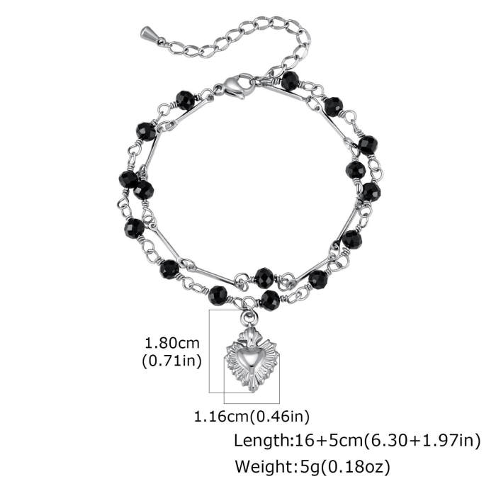 Wholesale Stainless Steel Black Crystal Heart Bracelet